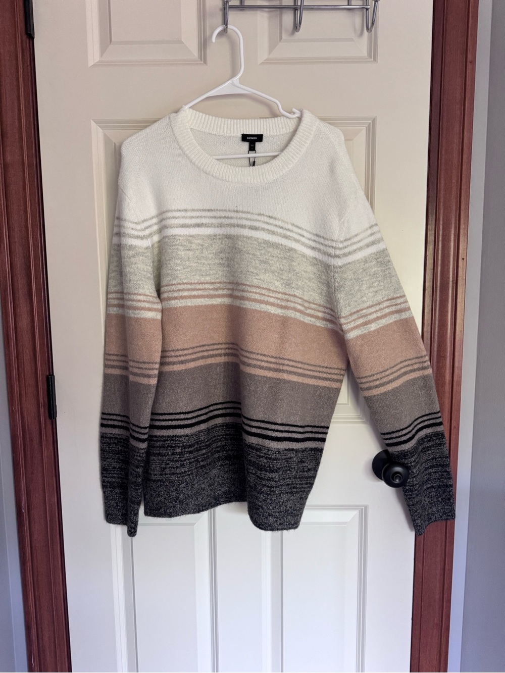 EXPRESS Cozy Striped Pullover Sweater - Cream, Tan & Gray - L -NWT